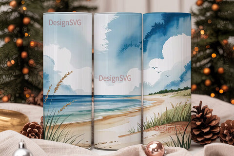 Serene Beach 20oz Tumbler Wrap Sublimation DesignSVG 