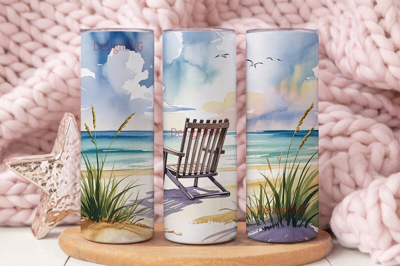 Serene Beach 20oz Tumbler Wrap Sublimation DesignSVG 