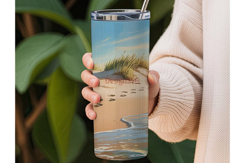 Serene Beach Footprints 20oz Tumbler Sublimation DesignSVG 