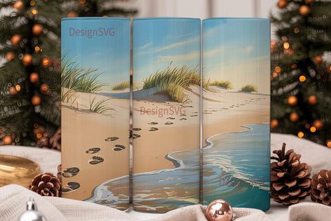 Serene Beach Footprints 20oz Tumbler Sublimation DesignSVG 