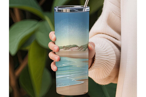 Serene Beach Footprints 20oz Tumbler Sublimation DesignSVG 