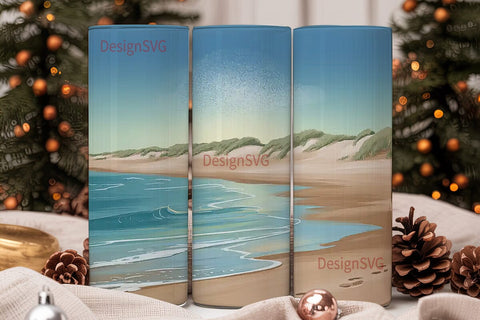 Serene Beach Footprints 20oz Tumbler Sublimation DesignSVG 