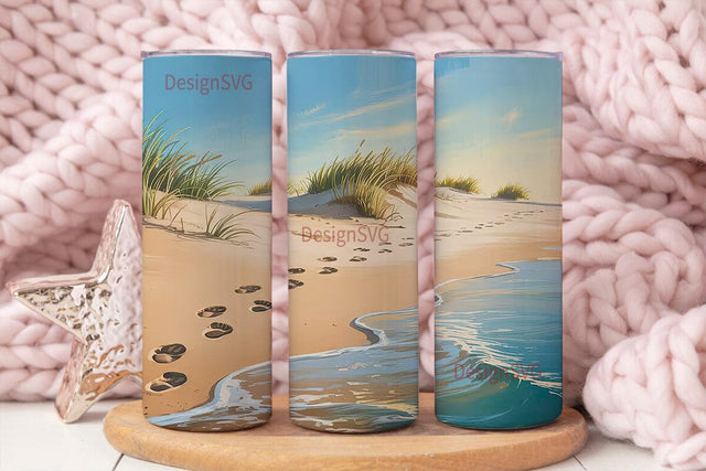 Serene Beach Footprints 20oz Tumbler Sublimation DesignSVG 