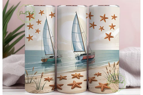 Serene Beach Sailboat 20oz Tumbler Sublimation PixelChick 