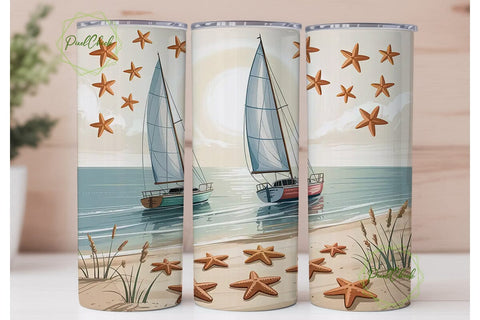 Serene Beach Sailboat 20oz Tumbler Sublimation PixelChick 