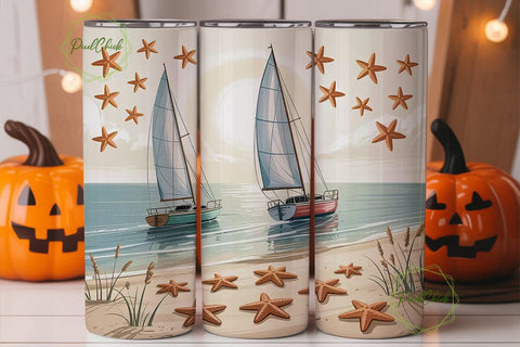 Serene Beach Sailboat 20oz Tumbler Sublimation PixelChick 