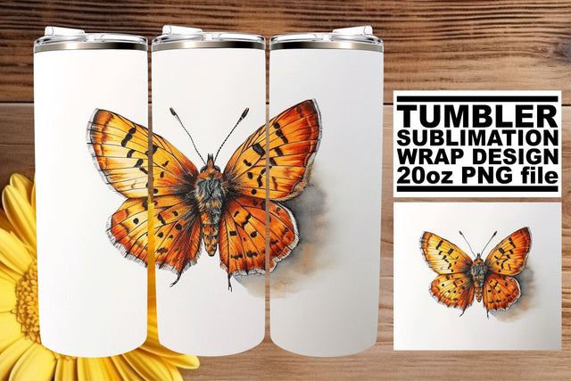 Serene Butterflies: Butterfly Sublimation Wrap - 20oz Tumbler Sublimation afrosvg 