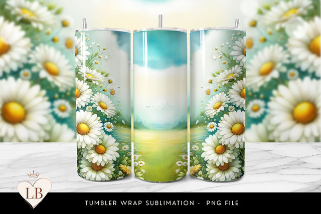 Serene Daisy Field Tumbler Wrap Sublimation Sublimation BijouBay 