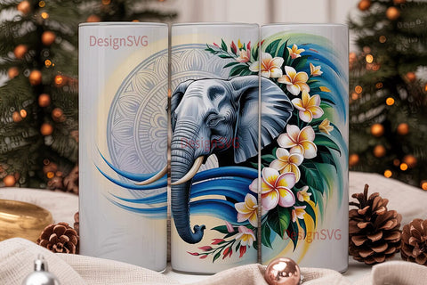 Serene Elephant Frangipani 20oz Tumbler Sublimation DesignSVG 