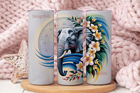 Serene Elephant Frangipani 20oz Tumbler Sublimation DesignSVG 