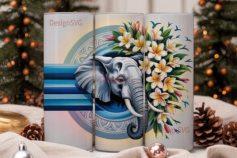 Serene Elephant Frangipani 20oz Tumbler Sublimation DesignSVG 