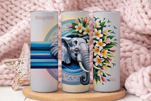 Serene Elephant Frangipani 20oz Tumbler Sublimation DesignSVG 