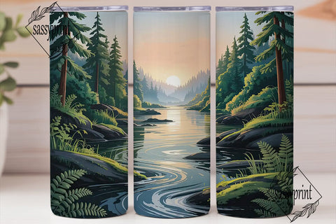 Serene Forest River 20oz Tumbler Wrap Sublimation sassyprint 