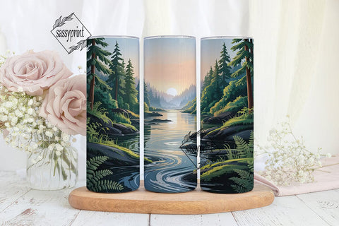 Serene Forest River 20oz Tumbler Wrap Sublimation sassyprint 