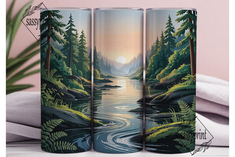 Serene Forest River 20oz Tumbler Wrap Sublimation sassyprint 