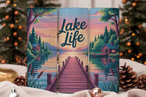 Serene Lake Life 20oz Tumbler Wrap Sublimation DesignSVG 