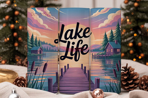Serene Lake Life 20oz Tumbler Wrap Sublimation DesignSVG 