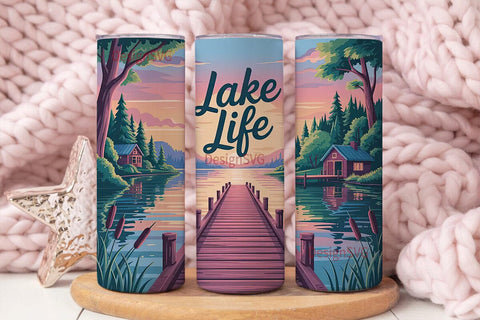 Serene Lake Life 20oz Tumbler Wrap Sublimation DesignSVG 