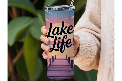 Serene Lake Life 20oz Tumbler Wrap Sublimation DesignSVG 