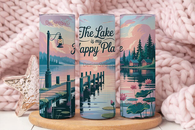 Serene Lake Sunset 20oz Tumbler Wrap Sublimation DesignSVG 