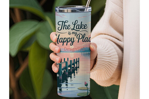 Serene Lake Sunset 20oz Tumbler Wrap Sublimation DesignSVG 