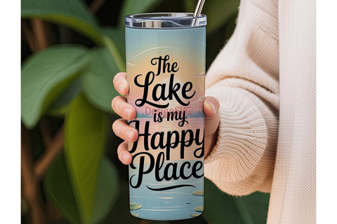 Serene Lake Sunset 20oz Tumbler Wrap Sublimation DesignSVG 