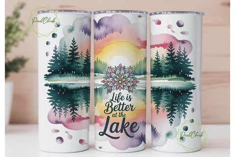 Serene Lake Sunset 20oz Tumbler Wrap Sublimation PixelChick 