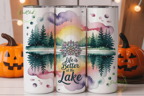 Serene Lake Sunset 20oz Tumbler Wrap Sublimation PixelChick 