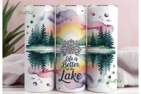 Serene Lake Sunset 20oz Tumbler Wrap Sublimation PixelChick 
