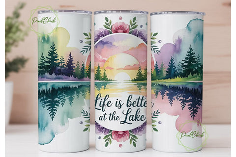 Serene Lake Sunset 20oz Tumbler Wrap Sublimation PixelChick 