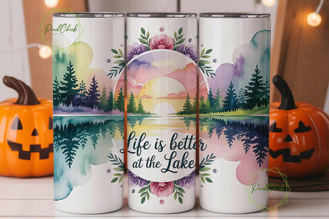 Serene Lake Sunset 20oz Tumbler Wrap Sublimation PixelChick 