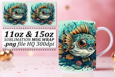 Serene Marine Life Sublimation Design, Vibrant Ocean Creatures Mug Wrap Sublimation afrosvg 