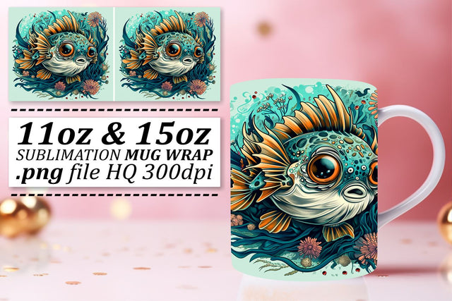 Serene Marine Life Sublimation Design, Vibrant Ocean Creatures Mug Wrap Sublimation afrosvg 