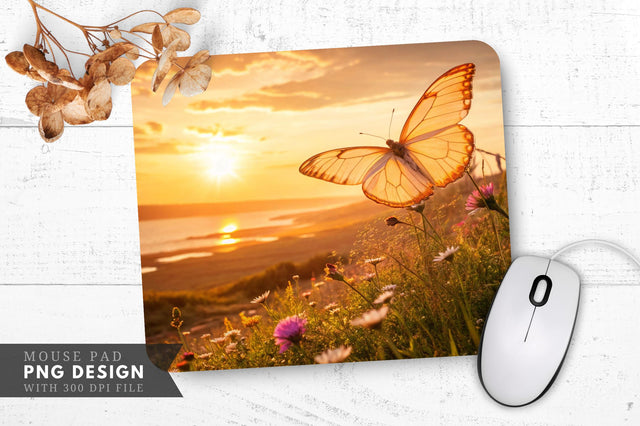 Serene Meadow Butterfly Mouse Pad PNG Design Sublimation Regulrcrative 