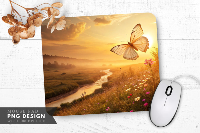 Serene Meadow Butterfly Mouse Pad PNG Sublimation Regulrcrative 