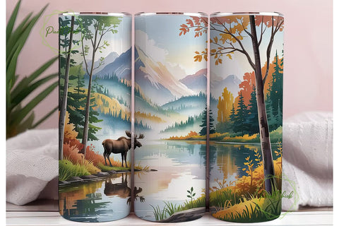 Serene Moose Lake 20oz Tumbler Wrap Sublimation PixelChick 