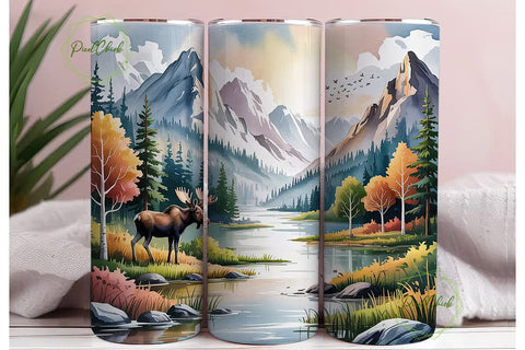 Serene Moose Landscape 20oz Tumbler Wrap Sublimation PixelChick 