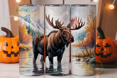 Serene Moose Landscape 20oz Tumbler Wrap Sublimation PixelChick 