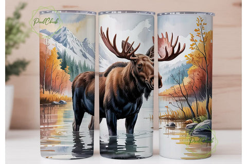 Serene Moose Landscape 20oz Tumbler Wrap Sublimation PixelChick 