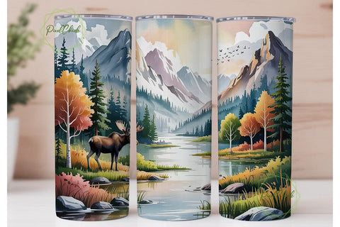 Serene Moose Landscape 20oz Tumbler Wrap Sublimation PixelChick 