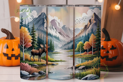 Serene Moose Landscape 20oz Tumbler Wrap Sublimation PixelChick 
