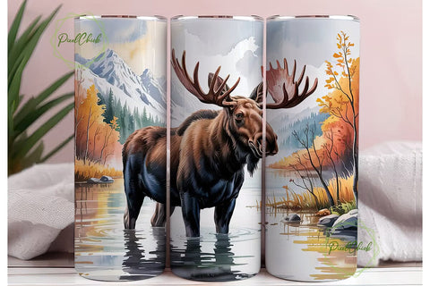 Serene Moose Landscape 20oz Tumbler Wrap Sublimation PixelChick 