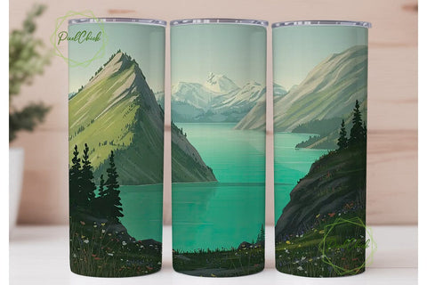 Serene Mountain Lake 20oz Tumbler Wrap Sublimation PixelChick 