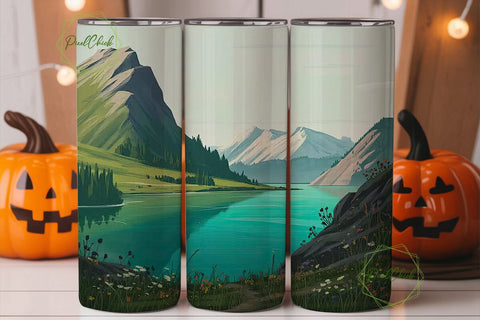 Serene Mountain Lake 20oz Tumbler Wrap Sublimation PixelChick 