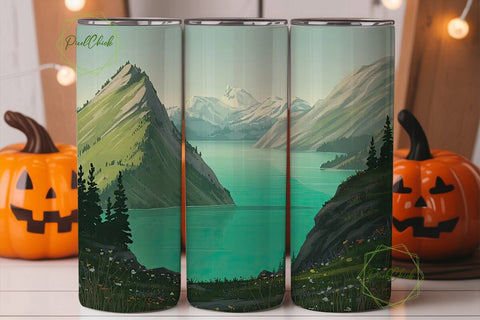 Serene Mountain Lake 20oz Tumbler Wrap Sublimation PixelChick 