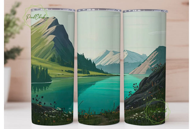 Serene Mountain Lake 20oz Tumbler Wrap Sublimation PixelChick 