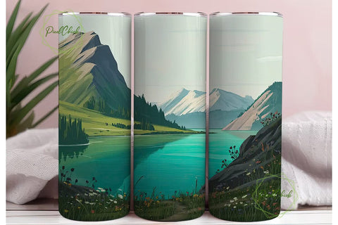 Serene Mountain Lake 20oz Tumbler Wrap Sublimation PixelChick 