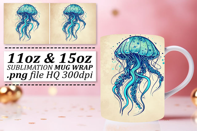 Serene Ocean Creatures Mug Wrap, Colorful Coastal Fishy Sublimation Sublimation afrosvg 