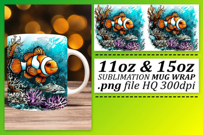 Serene Oceanic Fish Sublimation Pattern, Vibrant Marine Life Mug Design Sublimation afrosvg 