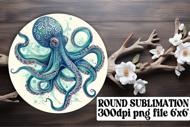 Serene Sea Creatures Circle Sublimation - Watercolor Keychain Coasters Sublimation afrosvg 